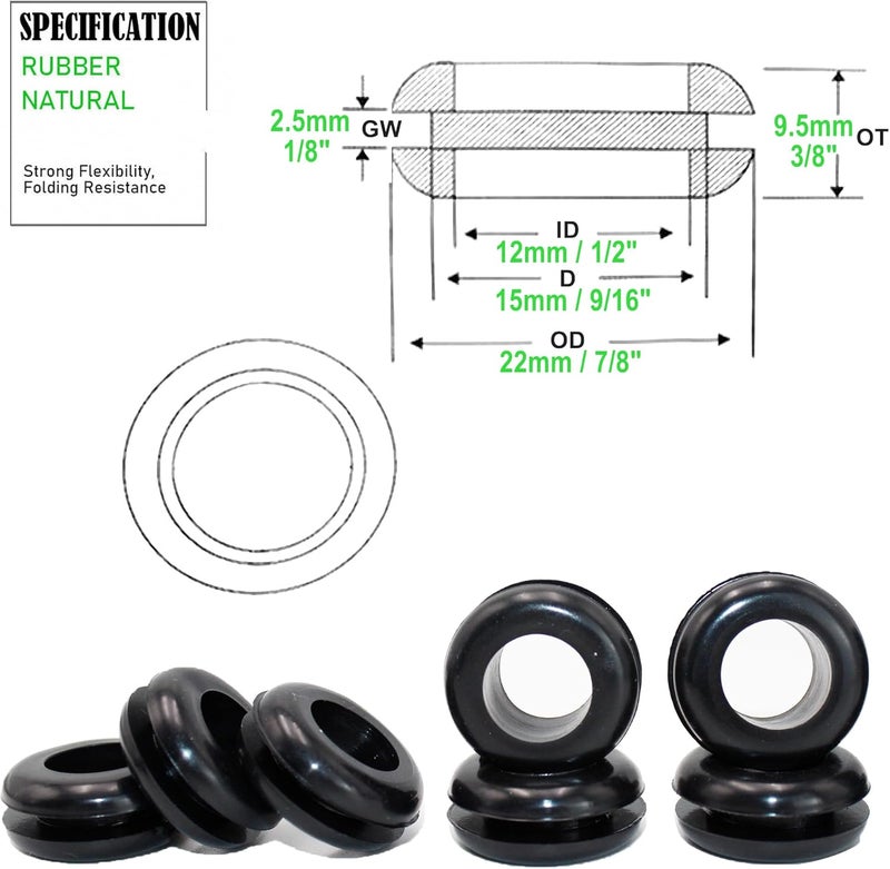 EASYEAH Store Rubber Grommets for Wiring 9/16 Inch Panel Hole 1/2 in ID Firewall Grommet Automotive, Eyelet Ring Gasket Hole Grommets for Metal Electric Box, Wires Cables Hoses Protection, 45 Pcs, 12x15 mm - Image 2